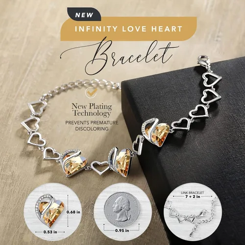 Miniatura 2 de Leafael - Pulsera de amor infinito con eslabones, corazón de cristal y piedra natal, regalos para mujer, tono plateado, 7 pulgadas con extensor de 2