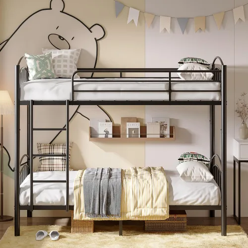 Miniatura 4 de Alohappy Base de cama individual sobre individual, convertible a 2 camas individuales separadas, marco de cama de metal con escalera extraíble