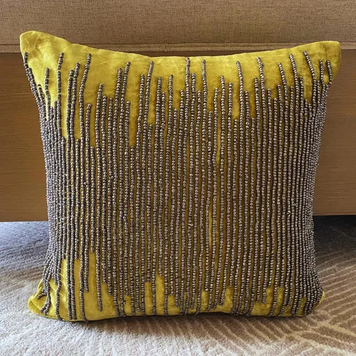 Miniatura 2 de The HomeCentric Fundas de almohada, 12 x 12 pulgadas, cuadradas, decorativas, fundas de almohada de terciopelo Chartreuse con cuentas grises