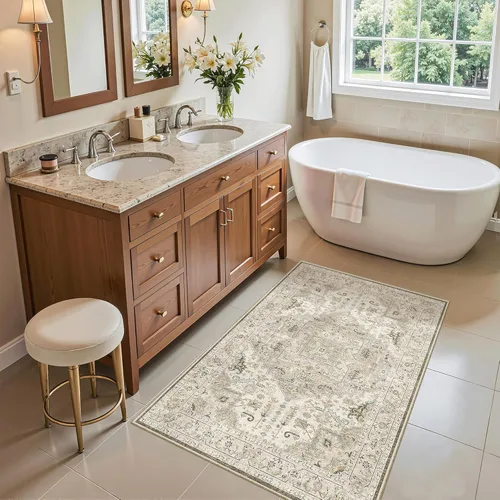 Miniatura 533 de Madane Tapete lavable de 2 x 10 pies para pasillo, cocina, recibidor, clásico, suave, antideslizante para interiores, casa de campo, baño, sala