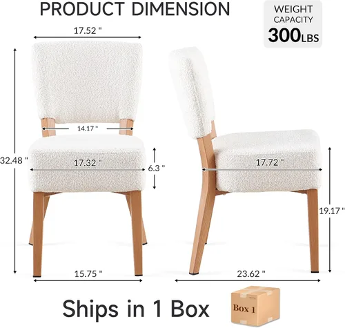 Miniatura 2 de Juego de 2 sillas de comedor tapizadas, modernas sillas de cocina apilables de tela de mediados de siglo con patas de metal de grano de madera