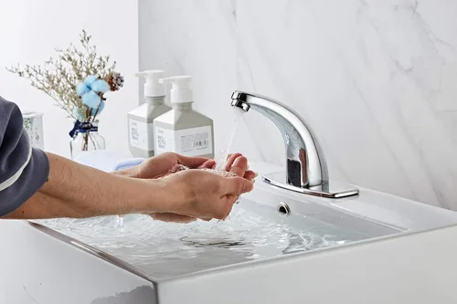 Miniatura 7 de Grifo de lavabo de baño Sensor automático de temperatura sin contacto, montaje en cubierta comercial, latón macizo, activado por movimiento, bañera
