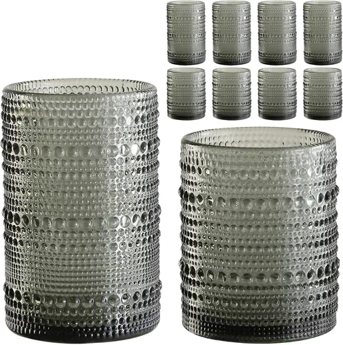 Miniatura 20 de ZMOWIPDL Juego de vasos de vidrio vintage de 6 vasos de vidrio de hobnail de 15 onzas, vaso de agua azul en relieve, para cerveza, cóctel, whisky