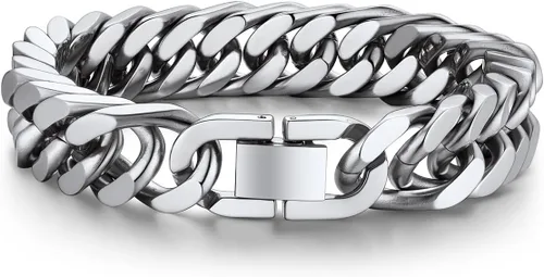 Bandmax Pulsera de cadena cubana para hombres y mujeres, pulsera gruesa de acero inoxidable, pulsera de cadena de eslabones Hip Hop, ancho de