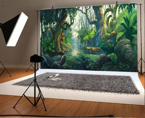 Miniatura 4 de AOFOTO Fantástico telón de fondo de selva de 5 x 3 pies para explorar bosques de verano para fotografía de aventura, fondo de fotografía