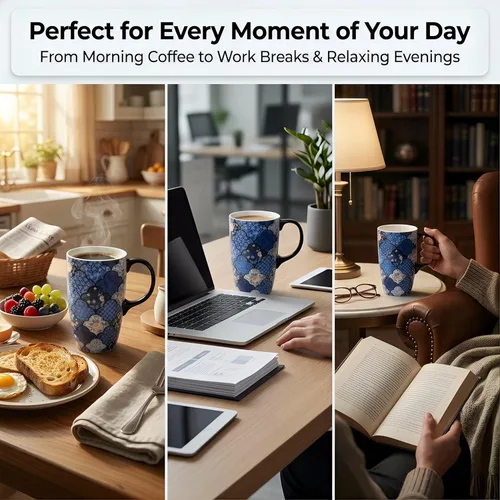 Miniatura 6 de Topadorn Taza de café de cerámica con tapa a prueba de derrames, taza de café para el hogar y la oficina con caja de regalo, color azul