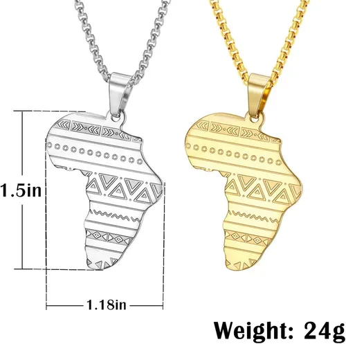 Miniatura 2 de NIGHTCRUZ Collar de mapa africano, colgante de acero inoxidable con patrón tradicional africano