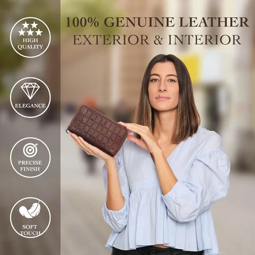 Miniatura 2 de Cartera de Piel RFID para Mujer Cartera Moderna RFID para Mujer con Múltiples Compartimentos Soporte para Tarjetas de Crédito Hecho a Mano