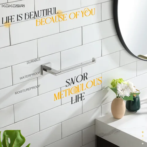 Miniatura 4 de KOKOSIRI Barra para toallas de mano cromada, herrajes de baño, soporte de anillo para toallas montado en la pared para cocina, inodoro, gabinete