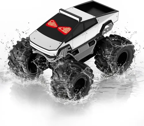 Miniatura 9 de Coche de control remoto para niños, juguetes de camiones monstruo 1:18, autos RC anfibios, camiones RC impermeables de 2.4 GHz, camioneta Oro