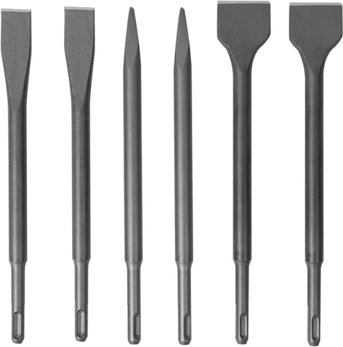 KINJOEK Juego de 6 cinceles, juego de brocas de martillo giratorio SDS con estuche de transporte, cinceles puntiagudos cinceles planos anchos