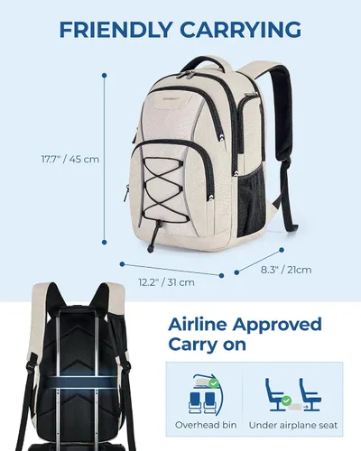 Miniatura 4 de BAGSMART Mochila unisex para laptop, antirrobo de 15.6 pulgadas, resistente al agua, con orificio para cargador USB, color beige
