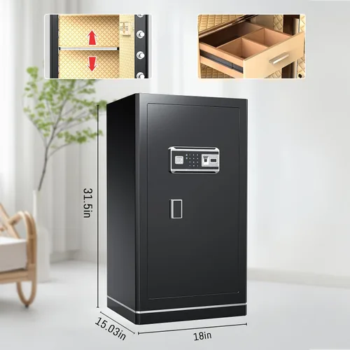 Miniatura 7 de Caja de seguridad biométrica de 6.5 pies cúbicos, caja de seguridad para el hogar con bolsa a prueba de fuego e impermeable, caja de seguridad