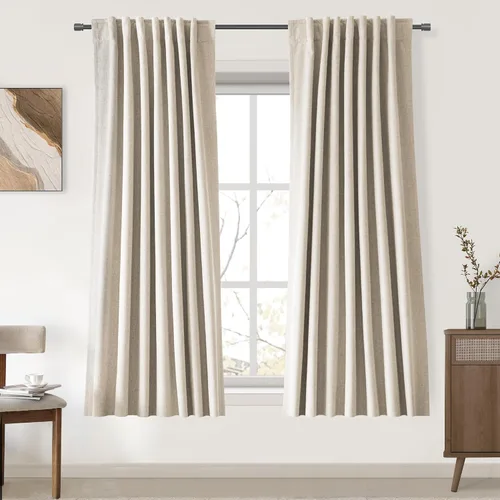 Miniatura 93 de UHITECH Cortinas cortas de lino de 24 pulgadas de largo para ventanas pequeñas de granja, cortinas opacas modernas para sala de estar, pestañas