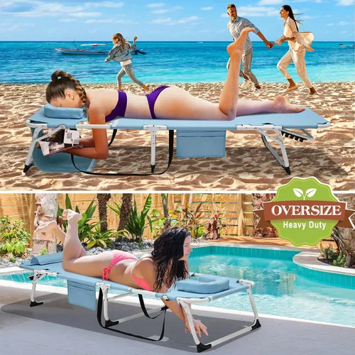 Miniatura 2 de H&ZT Silla de salón plegable con abertura para la cara – Silla reclinable ajustable para bronceado al aire libre con colchón, silla de sol