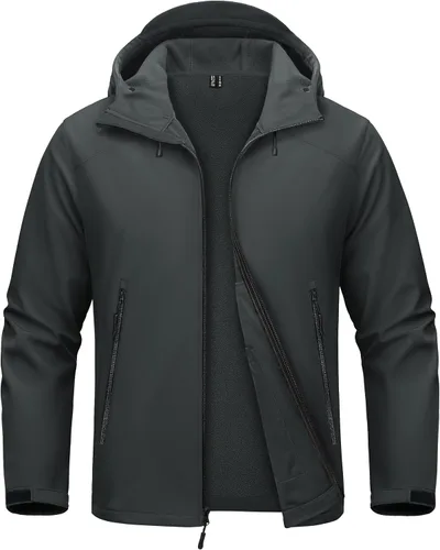 Miniatura 7 de MAGCOMSEN Chaqueta impermeable Softshell para hombre, con forro polar, ligera, con capucha, rompevientos, para invierno, senderismo, táctica
