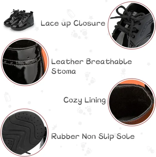 Miniatura 3 de ohsofy Zapatos Oxford de piel sintética para bebés y niños, zapatos de vestir de boda de suela suave y goma