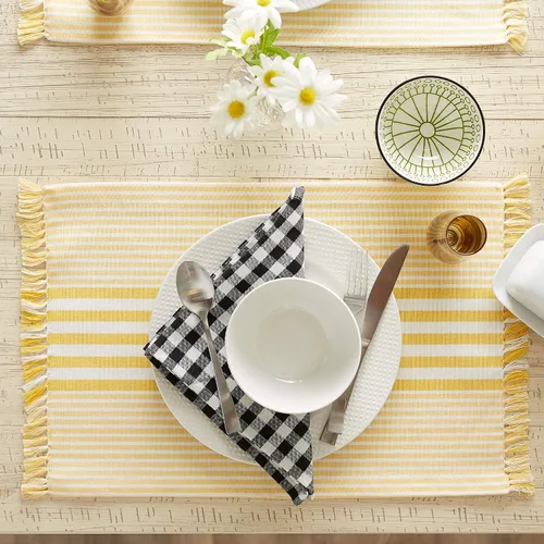 Miniatura 3 de DII Colección de mesa de cocina con rayas múltiples, juego de manteles individuales, 13x19, amarillo profundo, 6 piezas