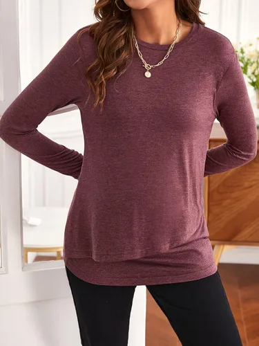 Miniatura 3 de Verdusa Camiseta de maternidad de manga larga con cuello redondo para mujer