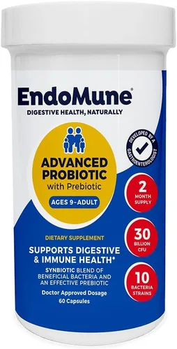 Endomune Suplemento probiótico multicepa avanzada para adultos con prebiótico, 10 cepas, 30 mil millones de UFC, formulado por médicos (60 unidades)