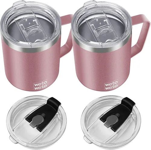 Miniatura 18 de WETOWETO Taza de café de 14 onzas, taza de campamento aislada al vacío con tapa, vaso de viaje de acero inoxidable de doble pared, taza de café