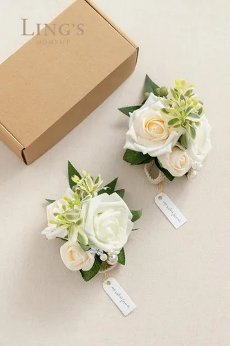 Miniatura 5 de Ling's moment 2 ramilletes de muñeca de graduación, flores artificiales, ramilletes para niña/madre, decoración para regreso a casa, boda, Blanco