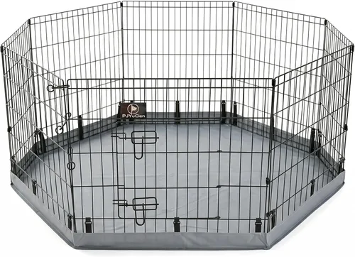 Miniatura 17 de PJYuCien Corralito octogonal para perros con cubierta superior y almohadilla inferior, bolígrafo de ejercicio plegable de metal, 8 paneles de 24