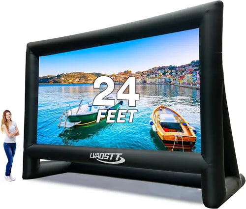 Pantalla de Proyector Inflable, Pantalla de Película Inflable de 24 Pies para Proyector Exterior, Diseño de Una Pieza de Fácil Instalación con