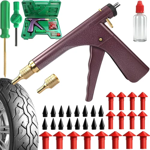 Kit de 37 piezas de tapones de neumáticos en forma de seta, pistola de tapones de neumáticos con 16 tapones para pinchazos y planos de neumáticos