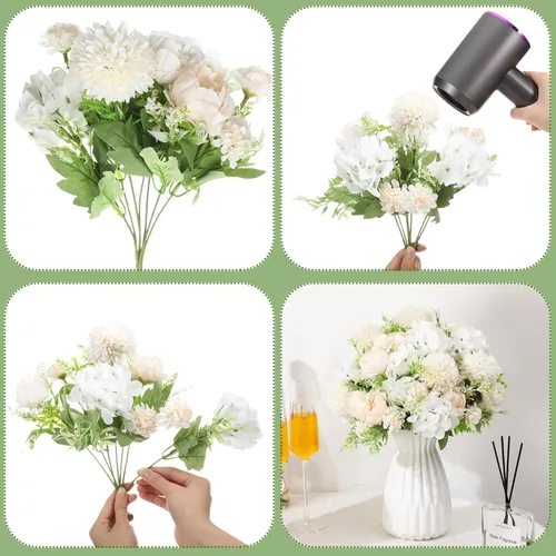 Miniatura 3 de Tigeen Flores artificiales, peonías artificiales, flores de seda, peonía sintética, ramo de hortensias de seda para mesa de boda, centro de mesa