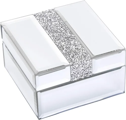 Timetrace Caja pequeña de cristal de diamante plateado, joyero de cristal, caja decorativa, caja de recuerdos, organizador de joyas, organizador de