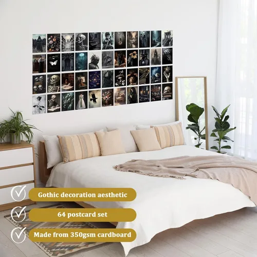 Miniatura 5 de 64 piezas de decoración Moody Dark Academia, postal de arte de pared gótica grunge, mini carteles victorianos para decoración de habitación