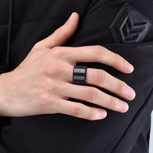 Miniatura 11 de King Will Anillo de boda de tungsteno para hombre, disponible en 15/64 a 25/64 de pulgada (6 a 10 mm), negro/plata, acabado mate, borde pulido