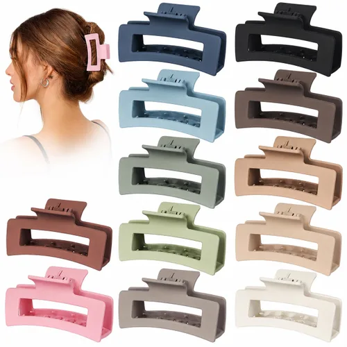 Miniatura 8 de Paquete de 12 pinzas negras para el cabello para mujer, pinzas medianas para cabello fino y grueso, clips de plátano mate de sujeción fuerte