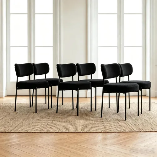 Miniatura 7 de Boucle - Juego de 2 sillas de comedor modernas de mediados de siglo con respaldo curvado y marco de metal, sillas de comedor tapizadas redondas