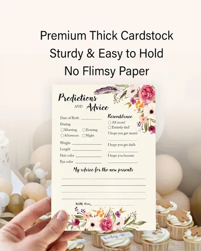 Miniatura 3 de BOHO - Tarjetas de predicción y consejos – Paquete de 25 – Juegos de baby shower BOHEMIAN Pink GIRL, deseos florales para nuevos padres, mamá y papá