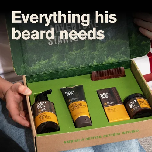 Miniatura 2 de Every Man Jack Beard Essentials Set de regalo para hombres, rutina completa con 5 elementos esenciales de tamaño completo, aroma de sándalo, lavado