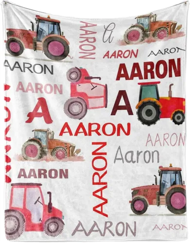 Miniatura 11 de Manta personalizada de tractores, nombre personalizado con diseño de camiones de tractor agrícola, manta de cama de franela de felpa suave