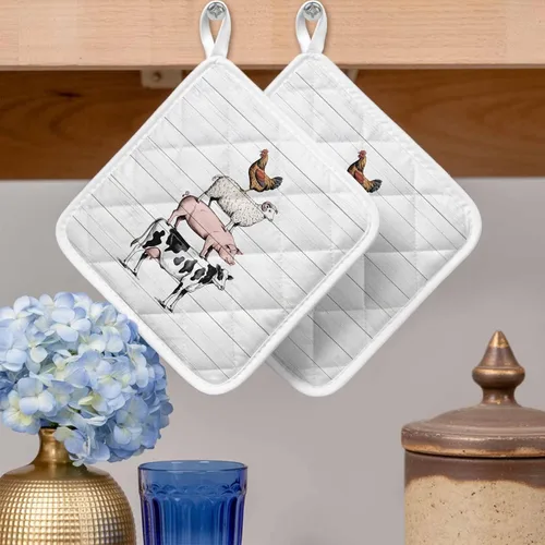 Miniatura 2 de Juego de 4 soportes para ollas, de vaca, cerdo, oveja, pollo, animales de granja, para cocina, almohadillas calientes a prueba de calor, tablero