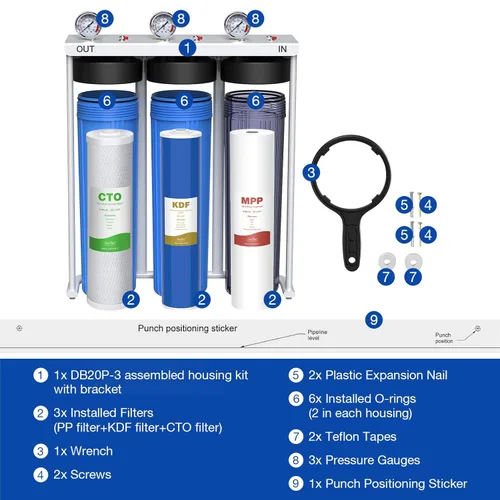 Miniatura 6 de SimPure Sistema de filtro de agua para toda la casa, prefiltración de agua transparente para el hogar de 3 etapas con sedimentos de carbono