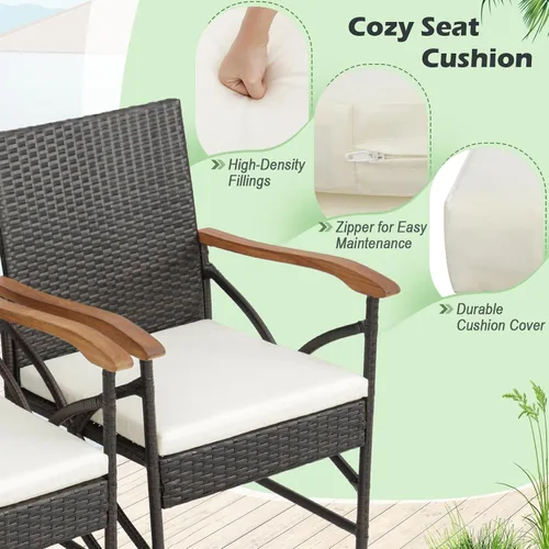 Miniatura 7 de Tangkula Juego de 2 sillas de comedor de mimbre para patio, sillas de ratán de polietileno para exteriores con cojín suave, marco de metal