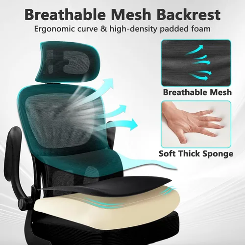 Miniatura 8 de CLATINA Silla ergonómica de escritorio de oficina con reposacabezas ajustable y soporte lumbar, brazos abatibles, respaldo alto, sillas ejecutivas