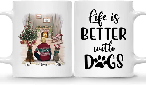 Miniatura 25 de Taza Personalizada de Gossby para Perros - La vida es mejor con perros (2 hombres - 2 perros) - Taza de perro personalizable para papás de perros