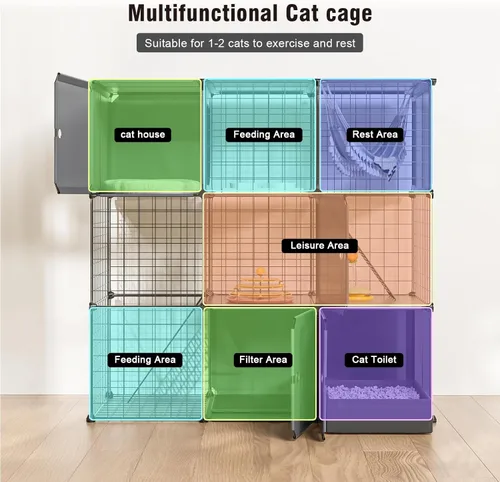 Miniatura 4 de Jaula para gatos para interiores con caja de arena, 3 niveles grande para corralitos Catio, jaula para gatos al aire libre, jaula de alambre