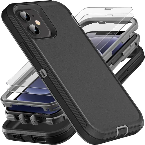 Miniatura 8 de YKHJKLEC Funda para iPhone 12 Mini, grado militar 3 en 1, resistente a los golpes, a prueba de caídas, polvo con 2 protectores de pantalla de vidrio