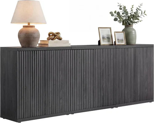 Miniatura 18 de SICOTAS Armario de buffet con aparador de almacenamiento, diseño moderno con puertas y estantes, consola multimedia acanalada, mesa de café