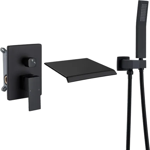 DASAN - Grifo de llenado de bañera de montaje en pared mejorado con ducha de mano, grifo de bañera moderno montado en la pared negro mate de alto
