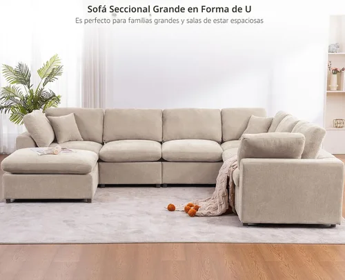 Miniatura 5 de Sofá modular de gran tamaño, sofá esquinero grande de 7 plazas, moderno sofá modular en forma de U con sofás otomanos de nube para sala de estar