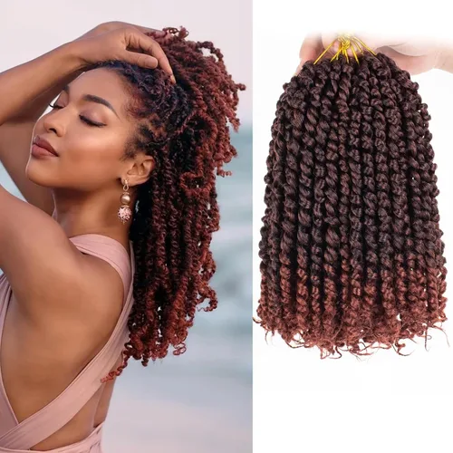 Miniatura 14 de Leeven Cabello de Ganchillo para Mujeres 16 Pulgadas Cabello de Passion Twist Pre-Retorcido 8 Paquetes Ombre Marrón Pre-Enrollado Bomb Crochet #T30