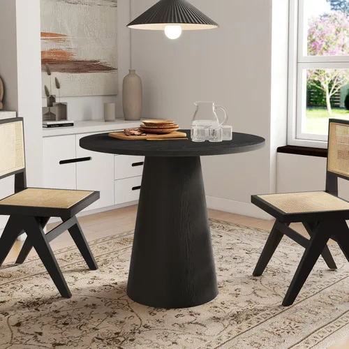Miniatura 6 de Mesa de comedor redonda de madera para 2-4, moderna mesa de cocina de granja, mesas de comedor circulares pequeñas de 35 pulgadas con pedestal